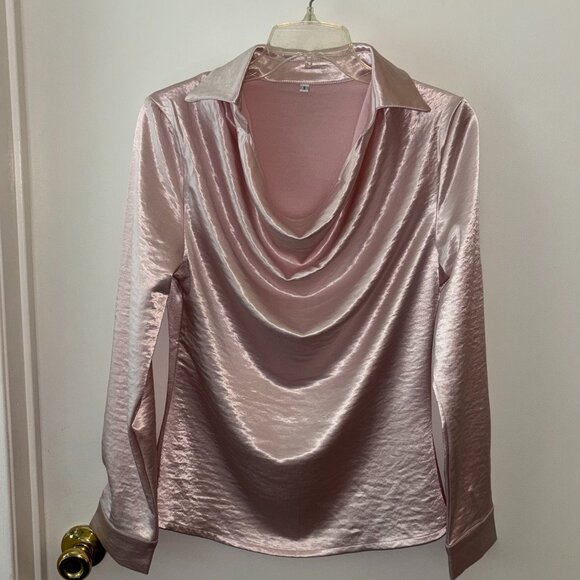 Gorgeous Pink Blouse with Luxurious Satin Finish, Size Small - Picture 2 of 9